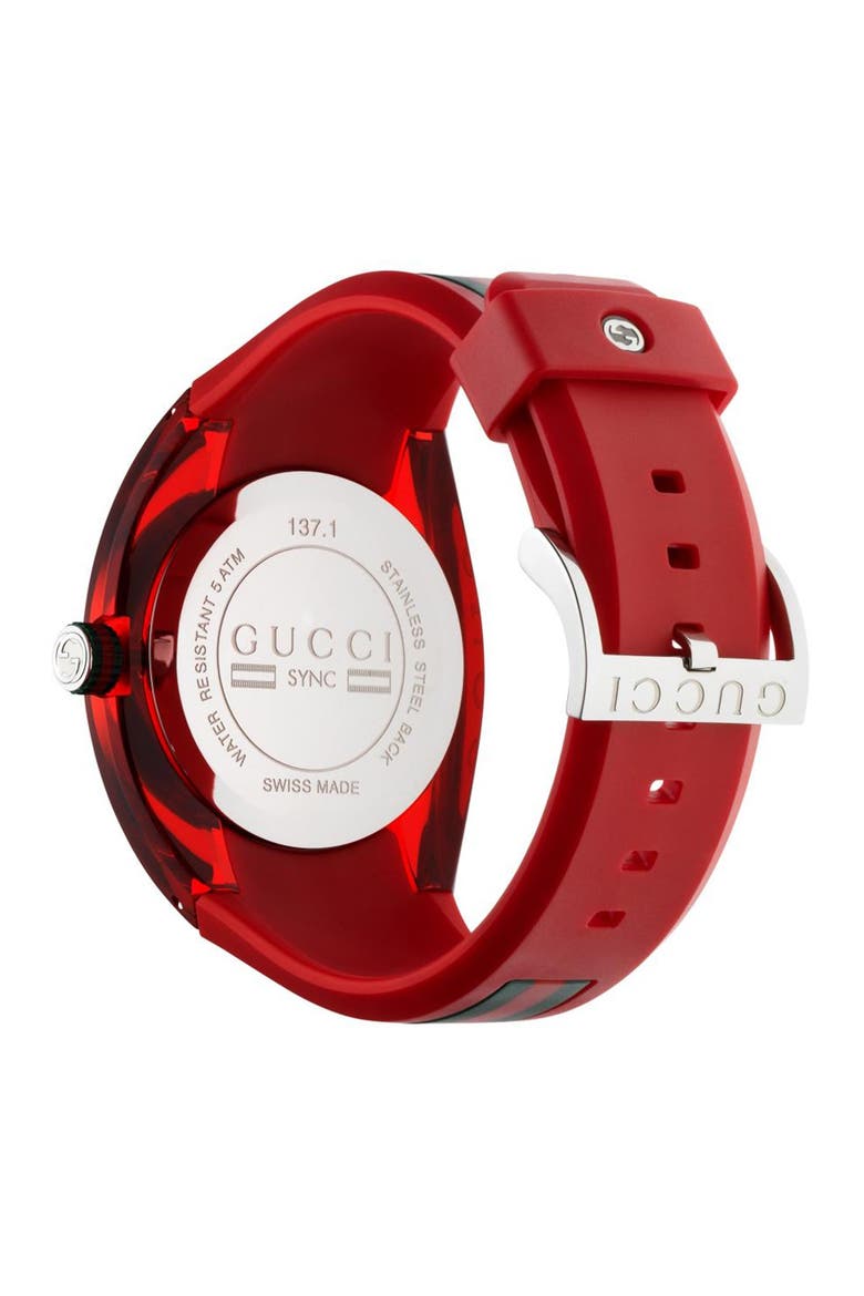 Unisex Sync Rubber Strap Sport Watch, 46mm, Alternate, color, RED
