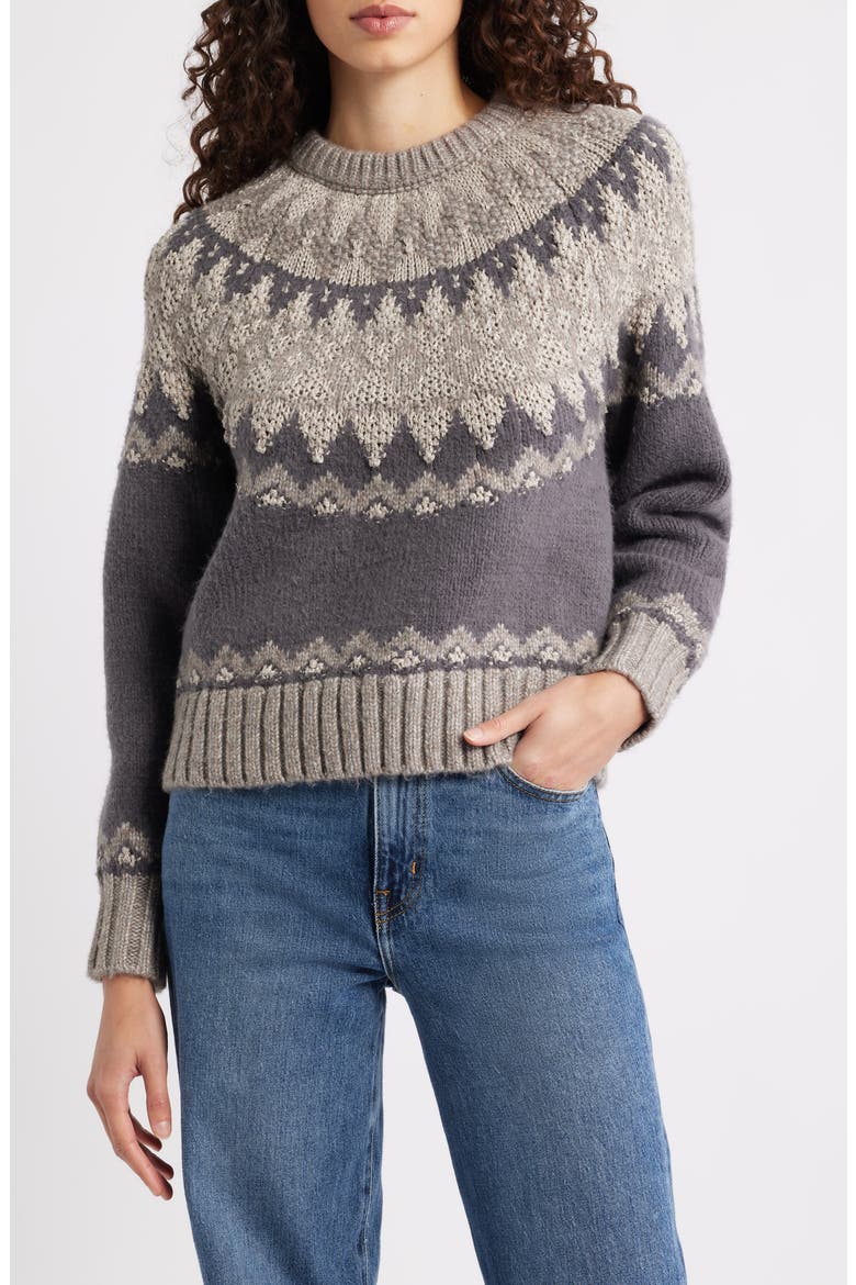 Lela Fair Isle Raglan Sweater, Main, color, WASHED BLACK COMBO