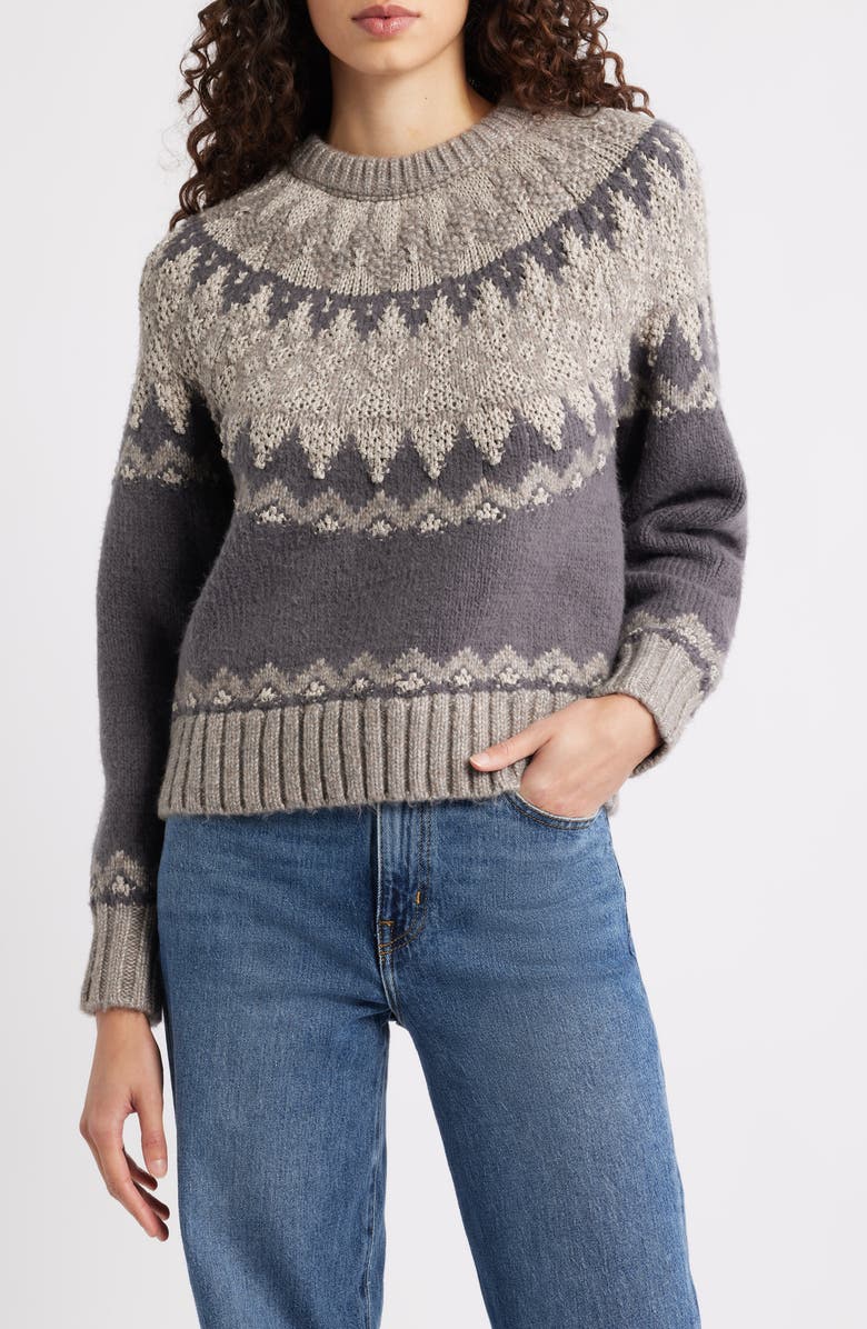 525 Lela Fair Isle Raglan Sweater, Main, color, Washed Black Combo