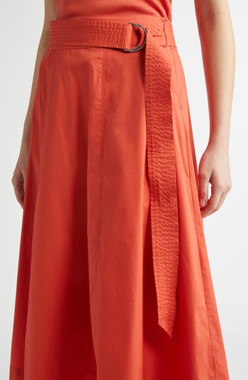 Facia Belted Stretch Cotton Skirt