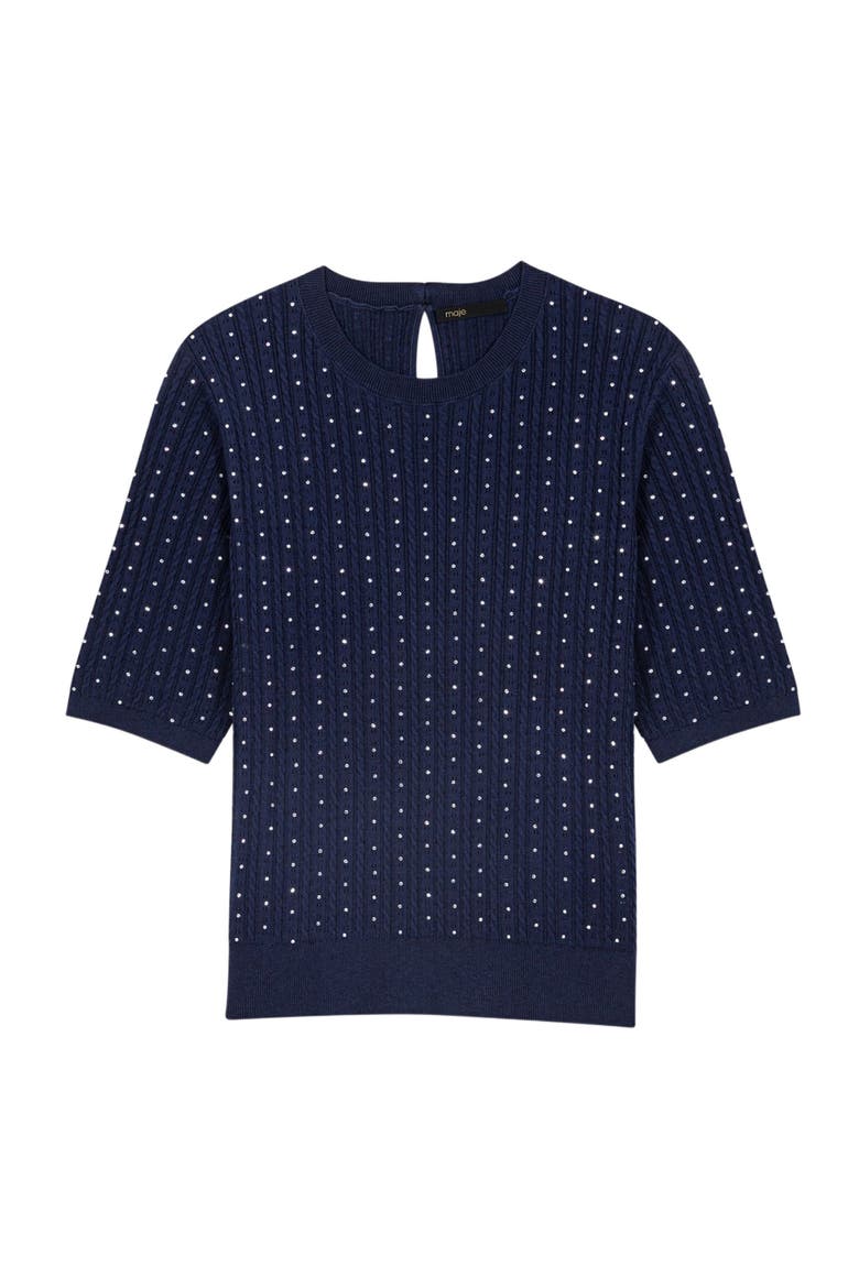 Round-neck rhinestone sweater, Alternate, color, Navy