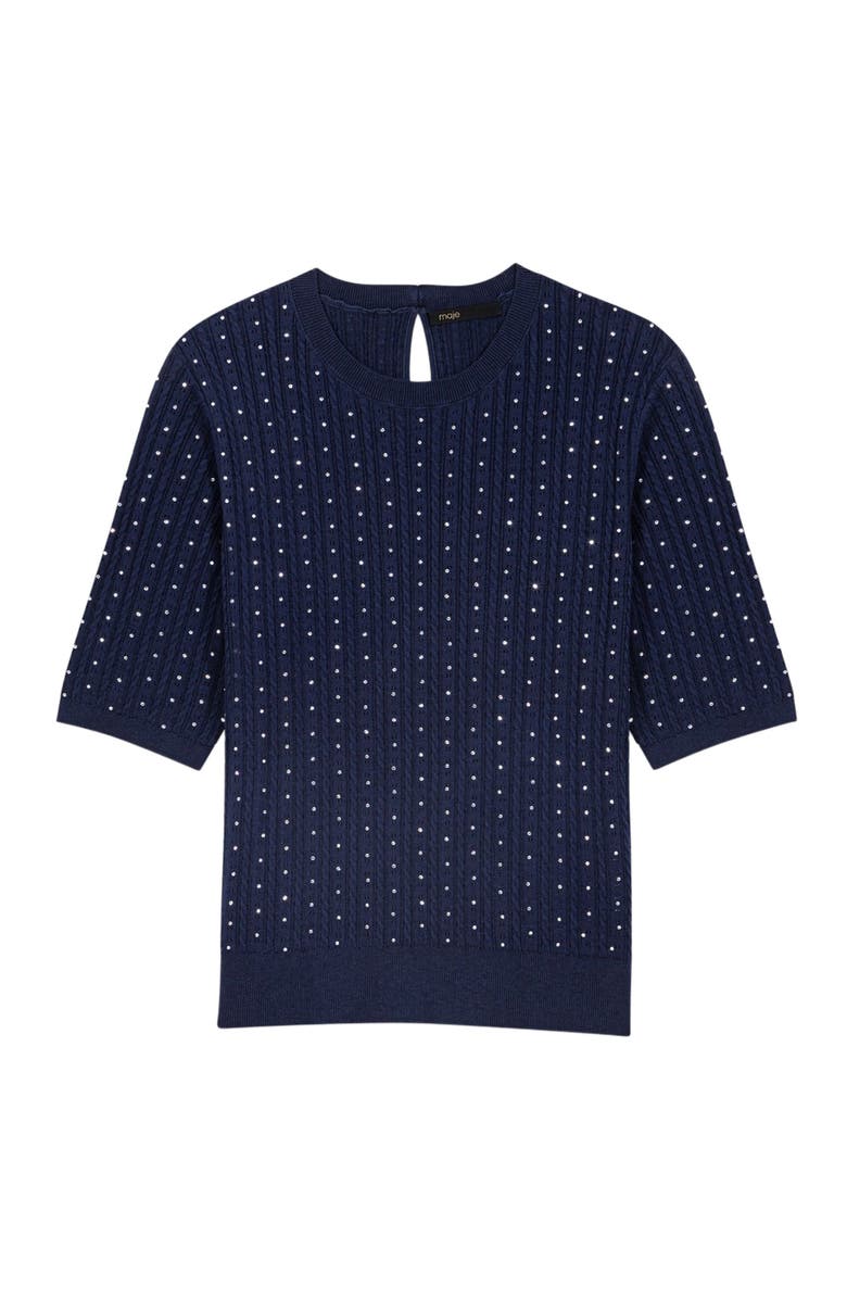 maje Round-neck rhinestone sweater, Alternate, color, Navy