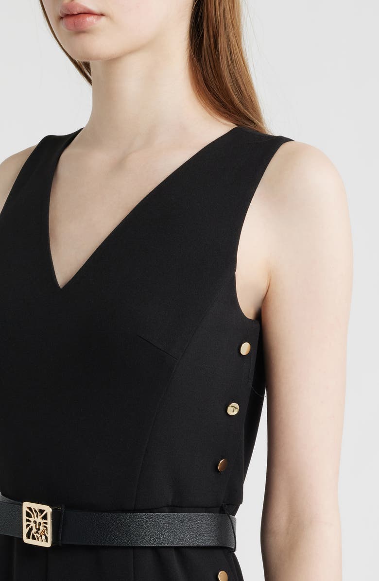 Anne Klein Side Button Cool Crepe Culotte Jumpsuit, Alternate, color, Anne Black