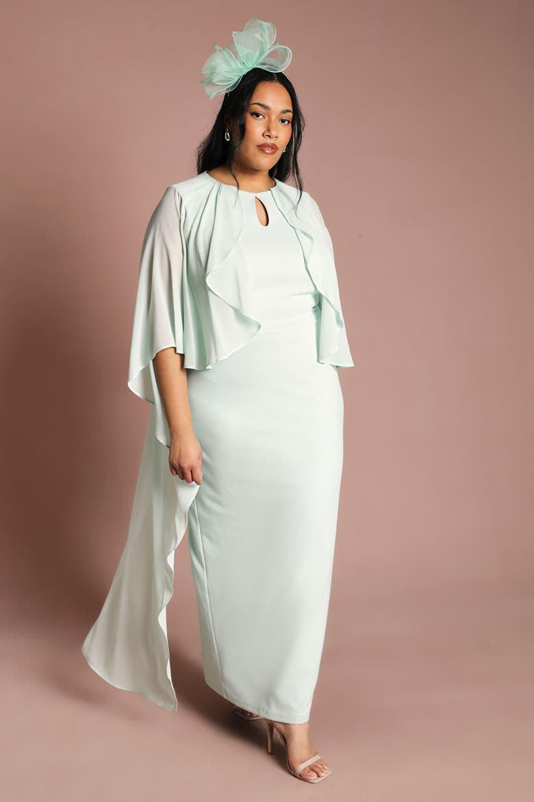 Plus Chiffon Cape Maxi Dress, Alternate, color, Mint