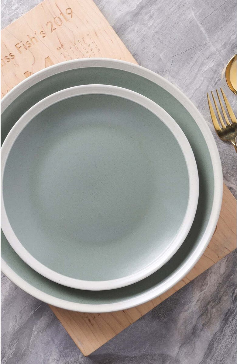 Stone Lain Serenity Stoneware 4-Piece Salad Plate Set, Alternate, color, Green And Cream