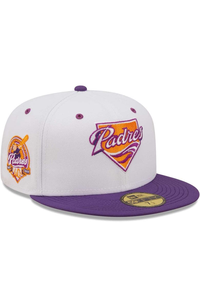 New Era Men's New Era White/Purple San Diego Padres 40th Anniversary Grape Lolli 59FIFTY Fitted Hat, Main, color, 