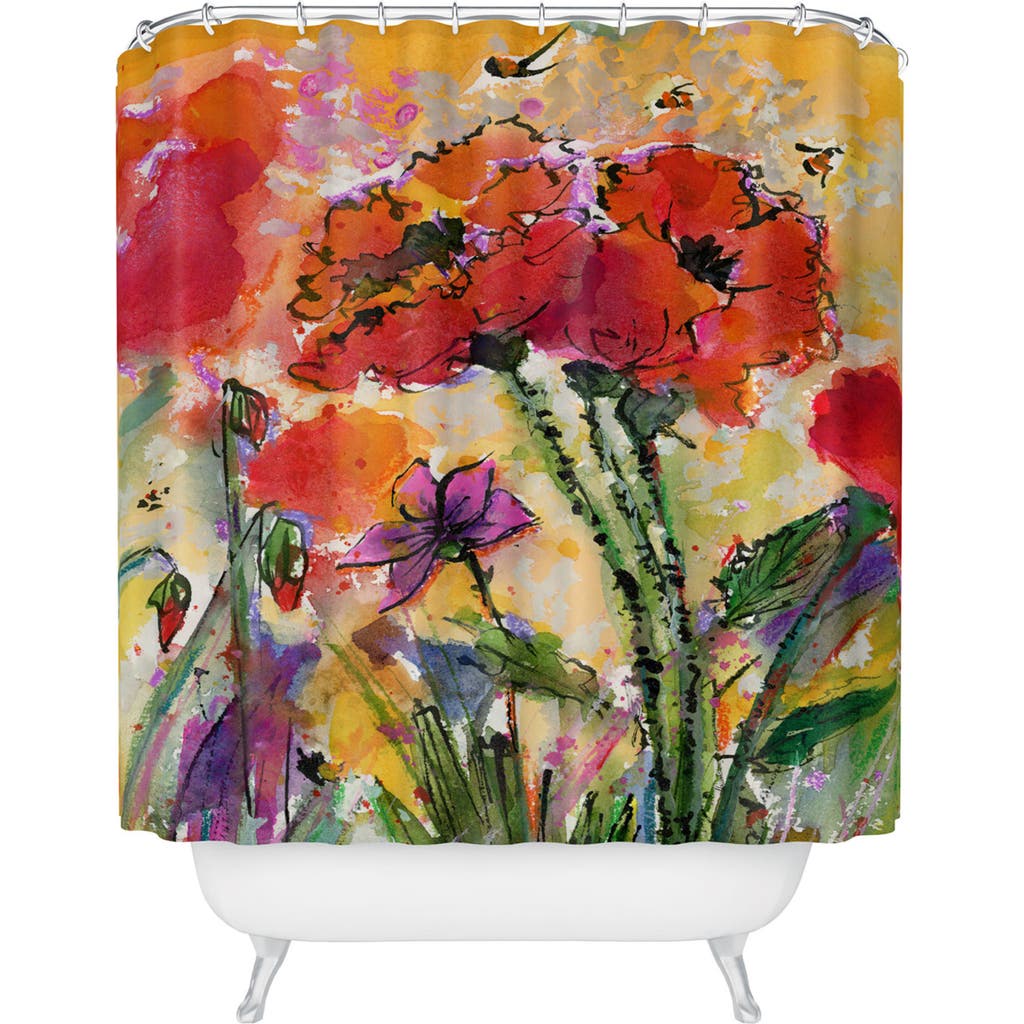 Deny Designs Red Poppies & Bees Shower Curtain In Red