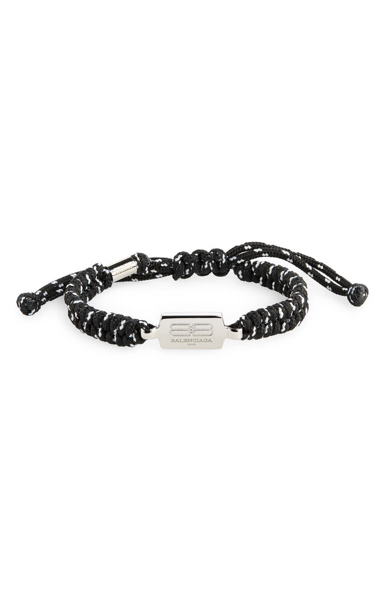Balenciaga Saint Germain Braided Bracelet, Main, color, Black/ White/ Silver