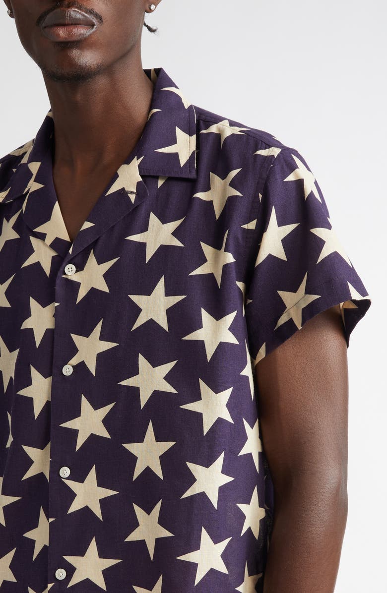 Bode Starry Short Sleeve Button-Up Shirt, Alternate, color, Navy