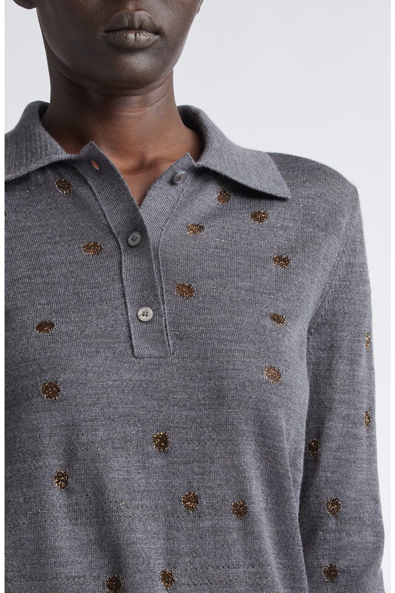 Glitter Dot Wool Blend Polo Sweater, Alternate, color, GREY MELANGE