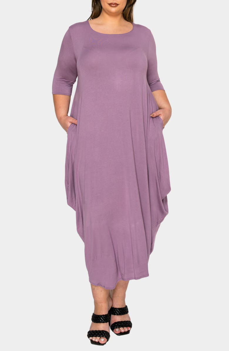 L I V D Evelyn Bubble Hem Jersey Midi Dress, Alternate, color, Lavender Dusty