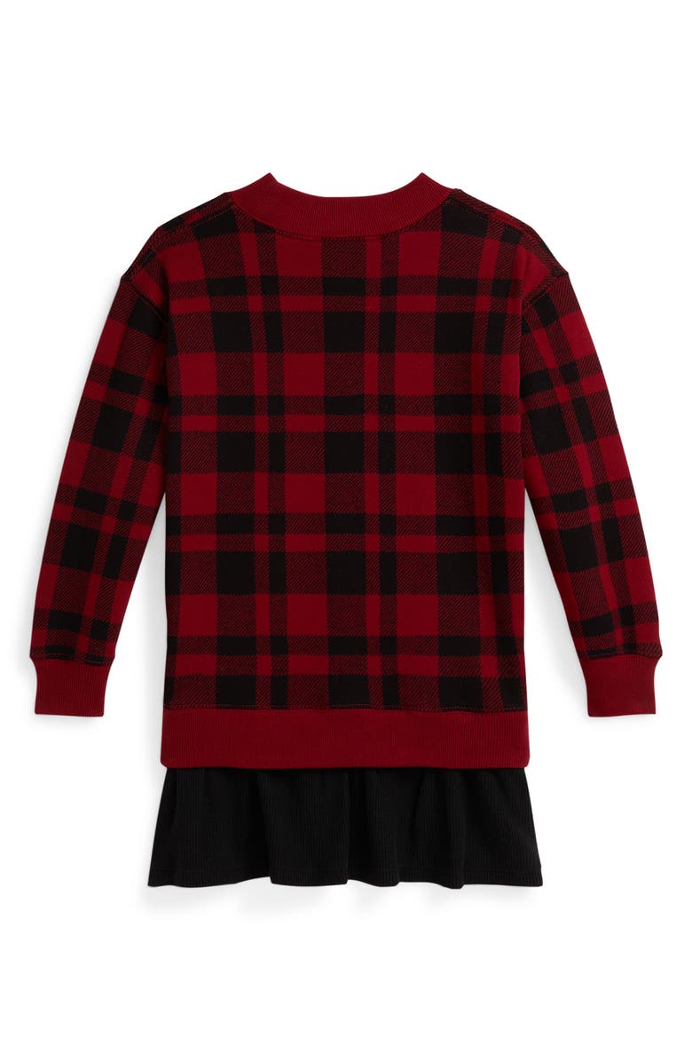 Polo Ralph Lauren Kids' Buffalo Check Long Sleeve Fleece Dress, Alternate, color, Edged Overcheck Holiday Red