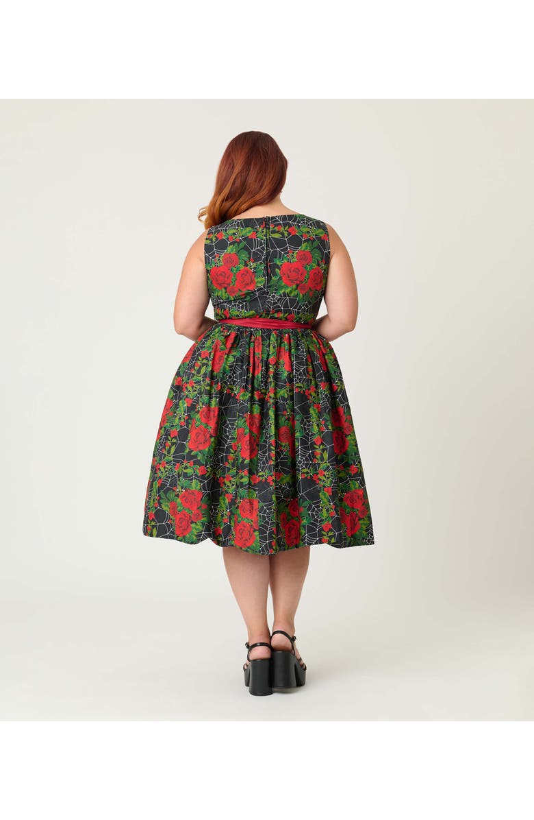 Unique Vintage Plus Size Sleeveless Belted Swing Dress, Alternate, color, Black/ Red