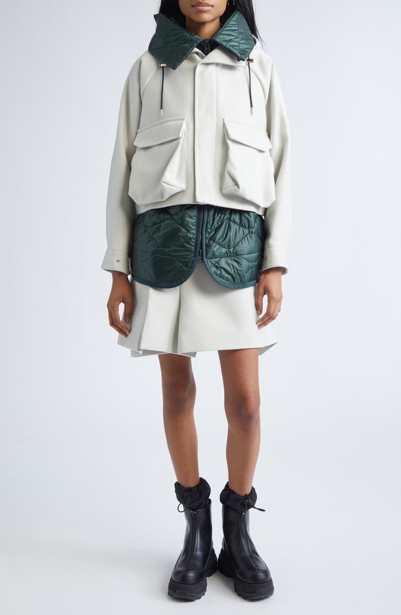 Sacai Flap Pocket Wool Melton Skirt, Alternate, color, Ecru