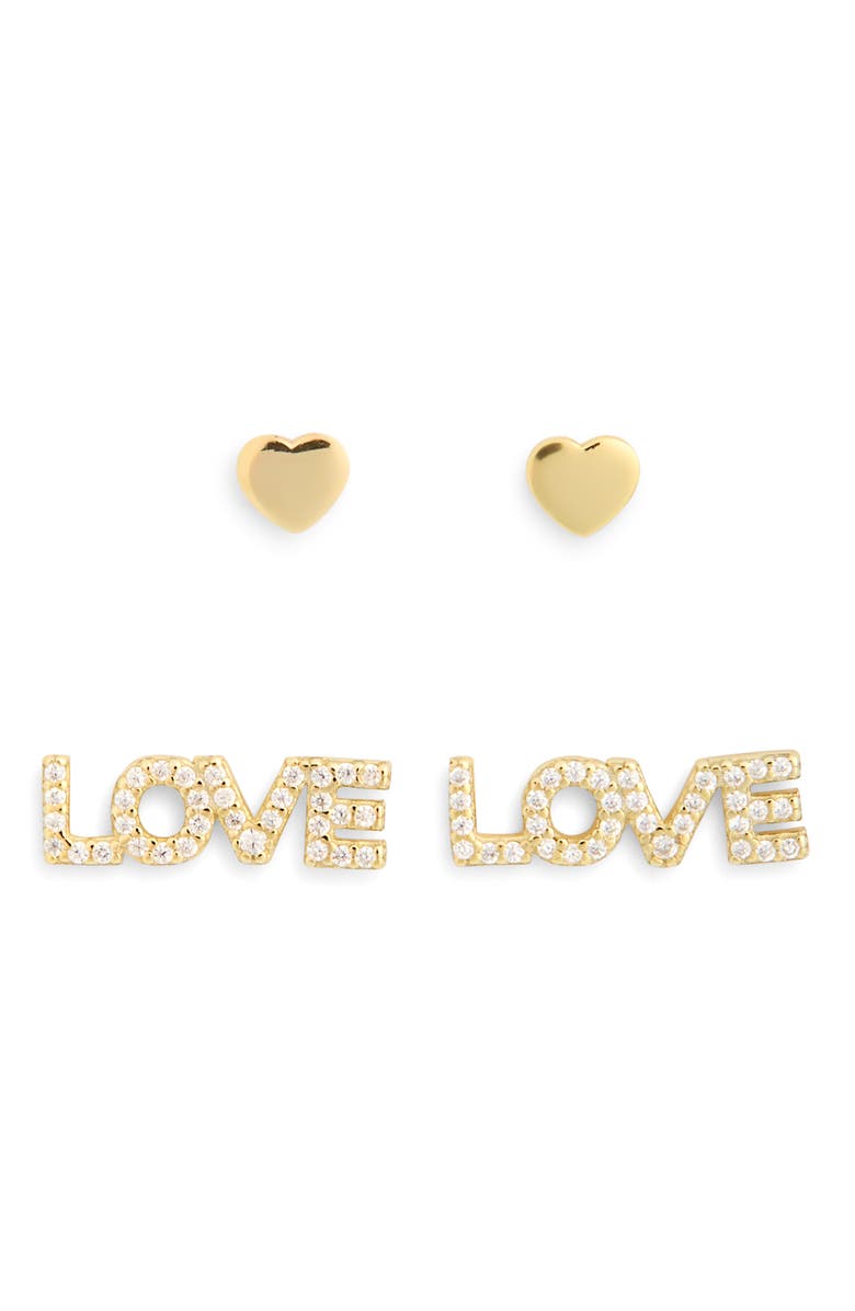 ARGENTO VIVO 2-Pack Heart & 'Love' Stud Earrings, Main, color, 