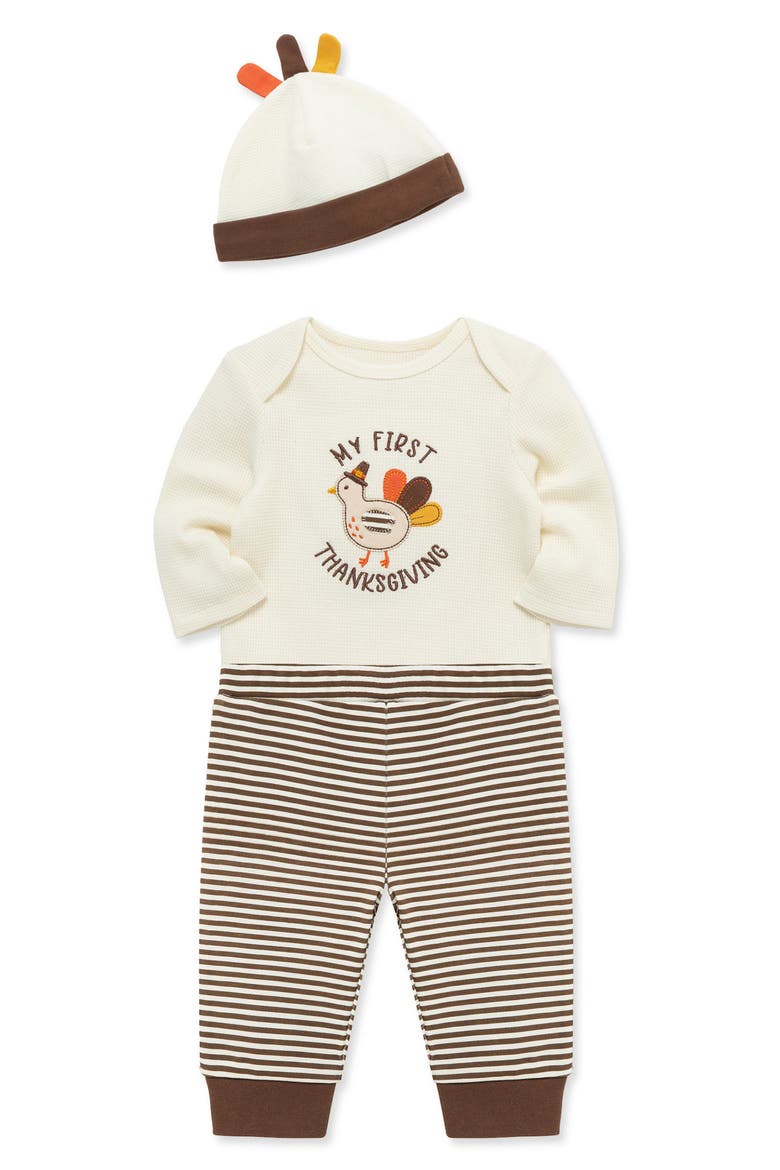 Kids' Turkey Bodysuit, Pants & Beanie 3-Piece Set, Alternate, color, MULTI