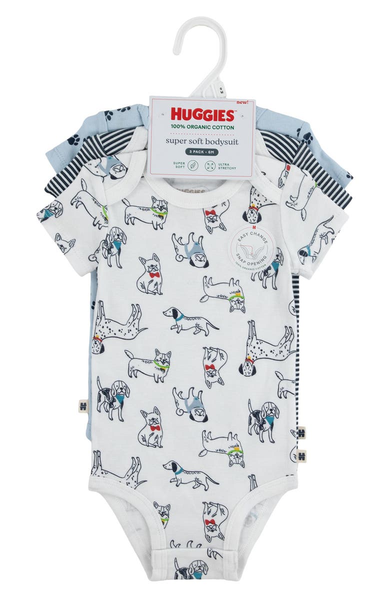 Huggies Assorted 3-Pack Organic Cotton Bodysuits, Alternate, color, 001White