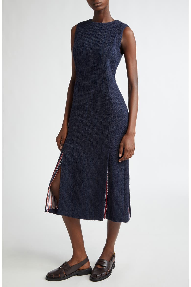 Textured Weave Sleeveless Midi Dress, Alternate, color, NAVY