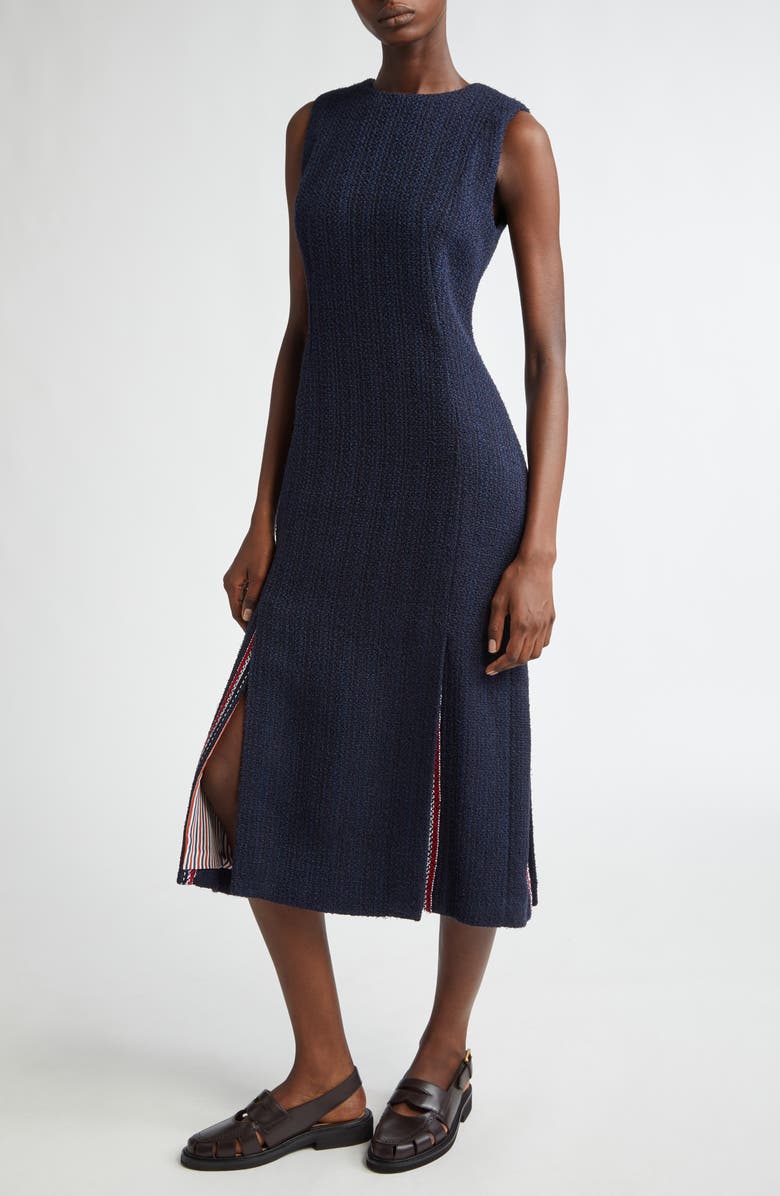 Thom Browne Textured Weave Sleeveless Midi Dress, Alternate, color,
