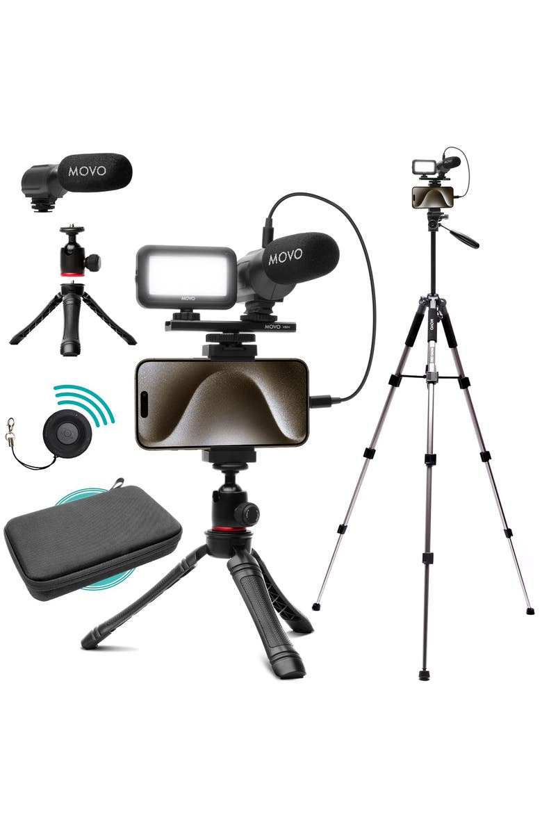 MOVO USB-C Vlogging Kit for iPhone 15 and up with Fullsize Tripod, Main, color, Black