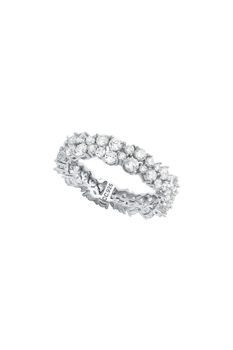 Cubic Zirconia Cluster Eternity Ring, Main, color, PLATINUM