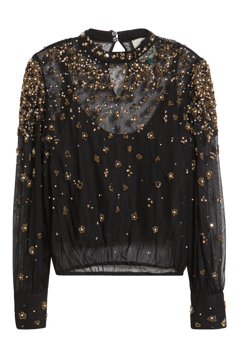 Embroidered Tulle Bubble Top, Alternate, color, BLACK