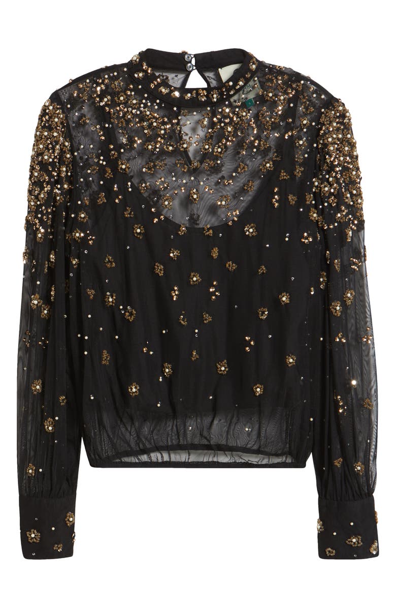 FARM Rio Embroidered Tulle Bubble Top, Alternate, color, Black