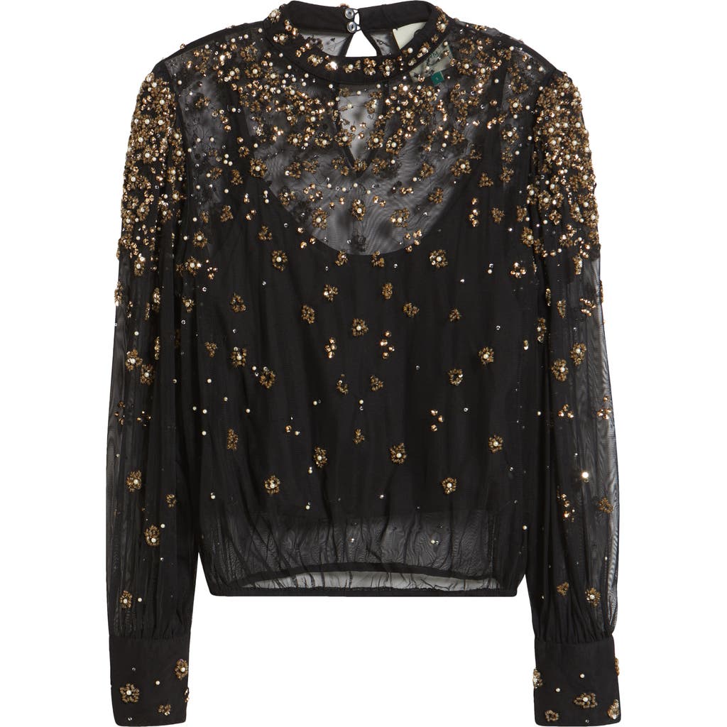 Farm Rio Embroidered Tulle Bubble Top In Brown