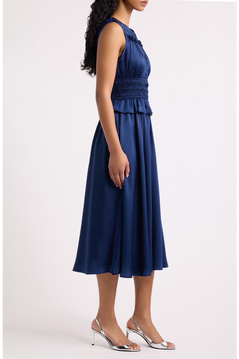 Sage Shirred Midi Dress, Alternate, color, NAVY NAVY