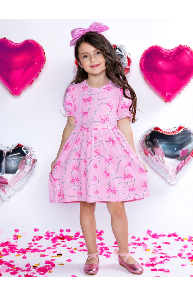 Mia Belle Girls Bow Bliss Puff Sleeve Dress, Alternate, color, Pink