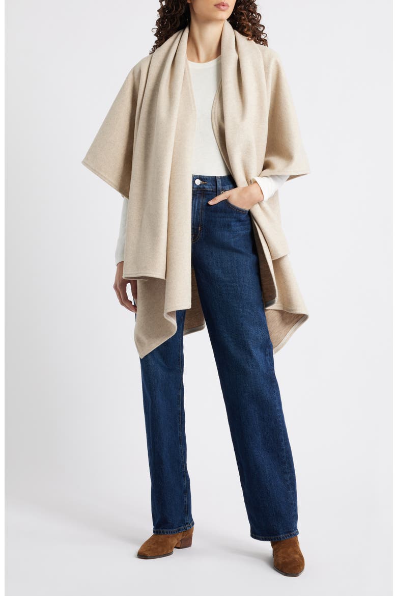 Doubleface Ruana with Attached Scarf, Alternate, color, TAN- BROWN