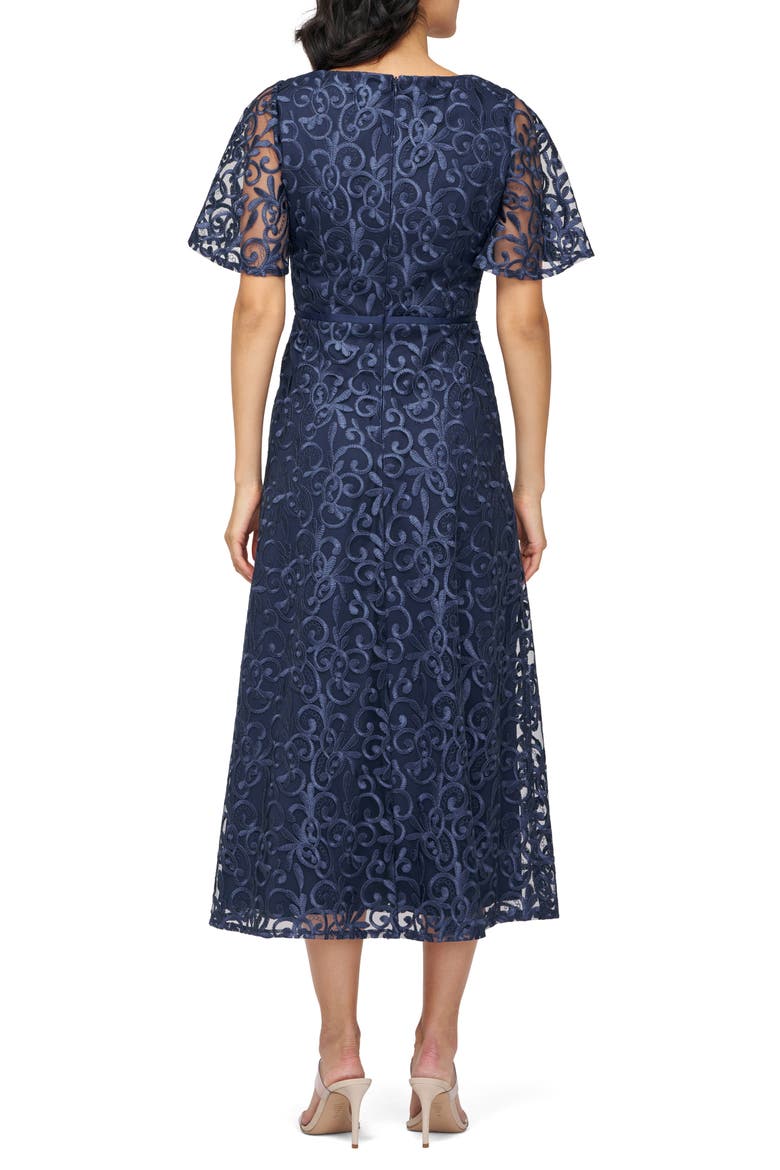Jess Embroidered Flutter Sleeve Cocktail Dress, Alternate, color, NAVY