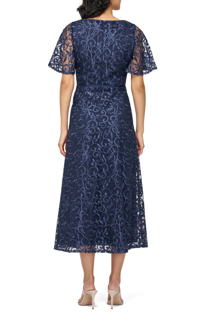 JS Collections Jess Embroidered Flutter Sleeve Cocktail Dress, Alternate, color, Navy