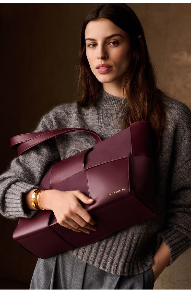 Katie Loxton Taya Hand Woven Suedette Tote Bag in Cherry, Alternate, color, Cherry