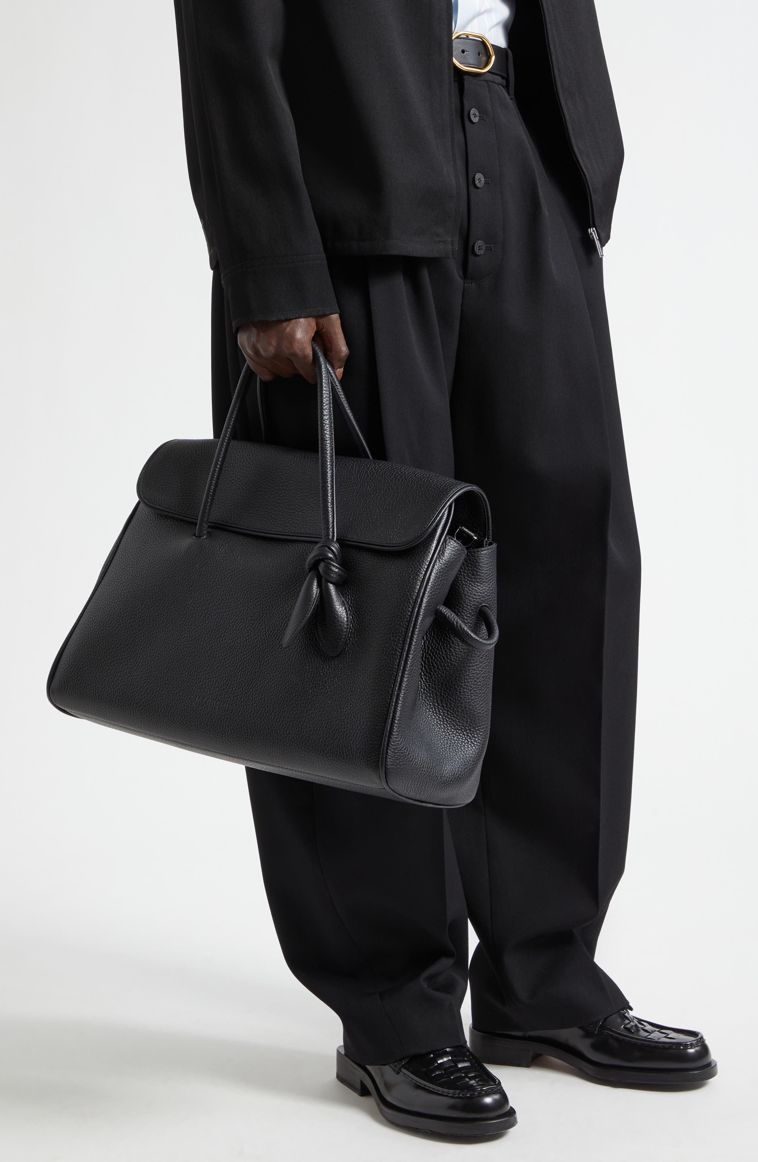 Jacquemus Le Turismo Leather Shopper Bag, Alternate, color, Black