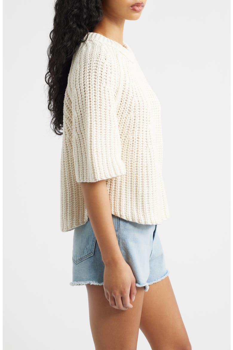 Amy Short Sleeve Cotton Sweater, Alternate, color, WHISPER WHITE