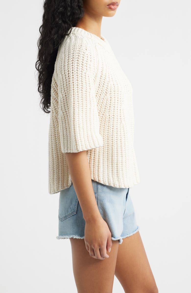 Free People Amy Short Sleeve Cotton Sweater, Alternate, color, Whisper White