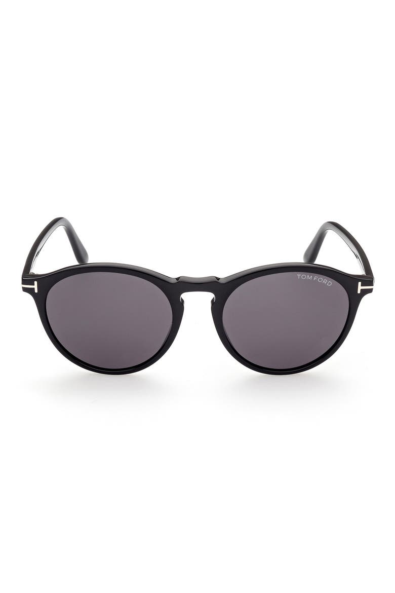 52mm Polarized Round Sunglasses, Main, color, SHINY BLACK / SMOKE