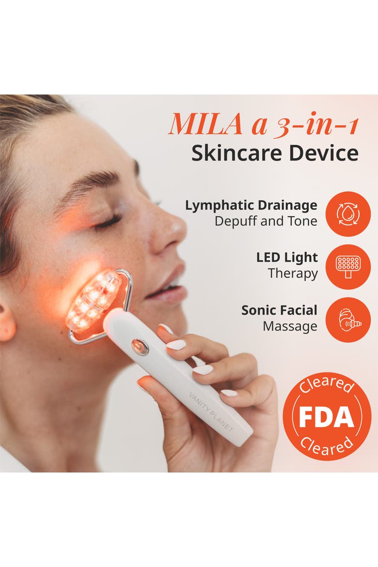 Mila LED Facial Roller, Alternate, color, White