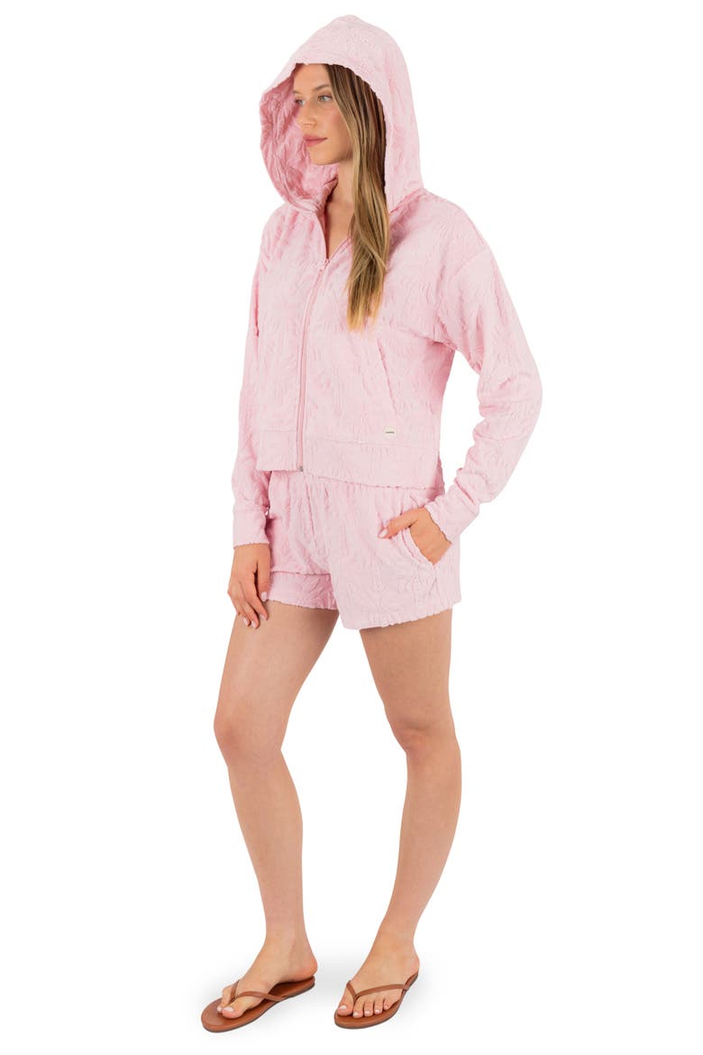 Castaway Palms Full Zip Crop Hoodie, Alternate, color, SUNRISE PINK