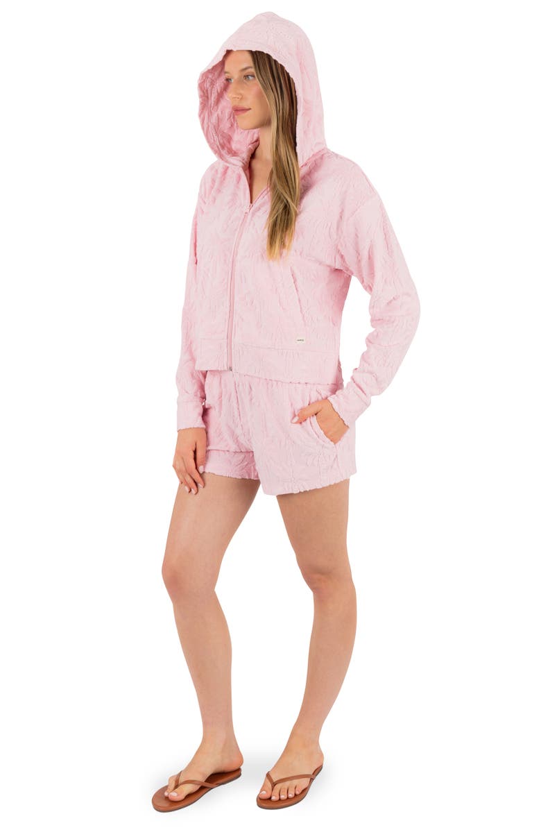 Hurley Castaway Palms Full Zip Crop Hoodie, Alternate, color, Sunrise Pink