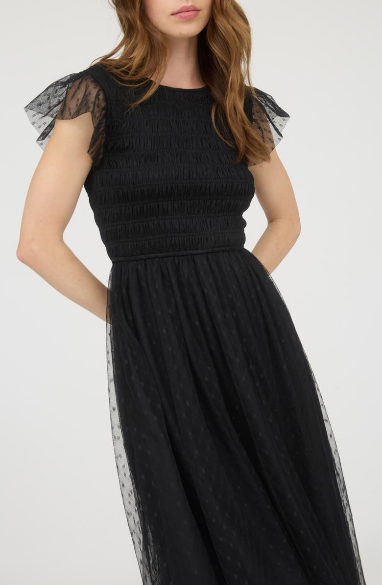 Blu Pepper Smocked Flutter Sleeve Midi Dress, Alternate, color, Black