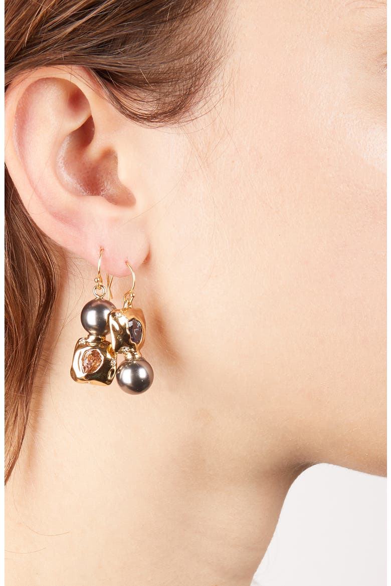 Future Antiquity Mismatched Crystal & Imitation Pearl Drop Earrings, Alternate, color, GOLD