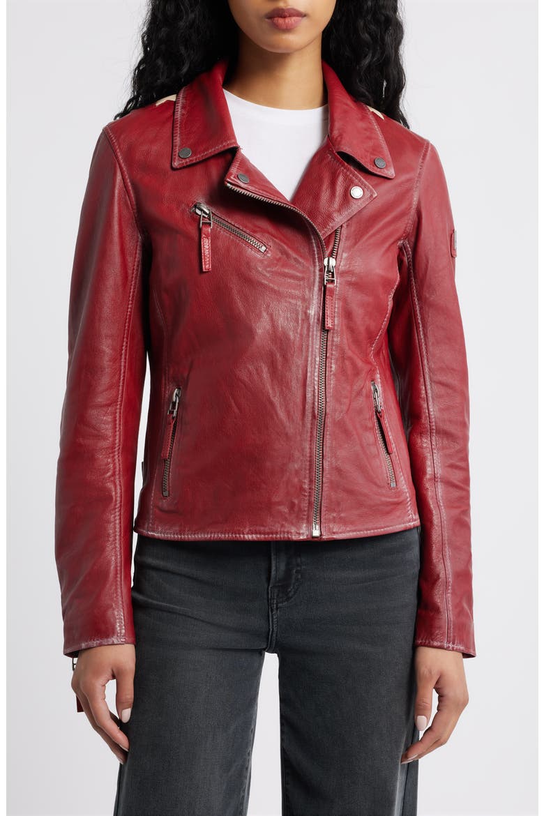 Christy Leather Moto Jacket, Alternate, color, RED
