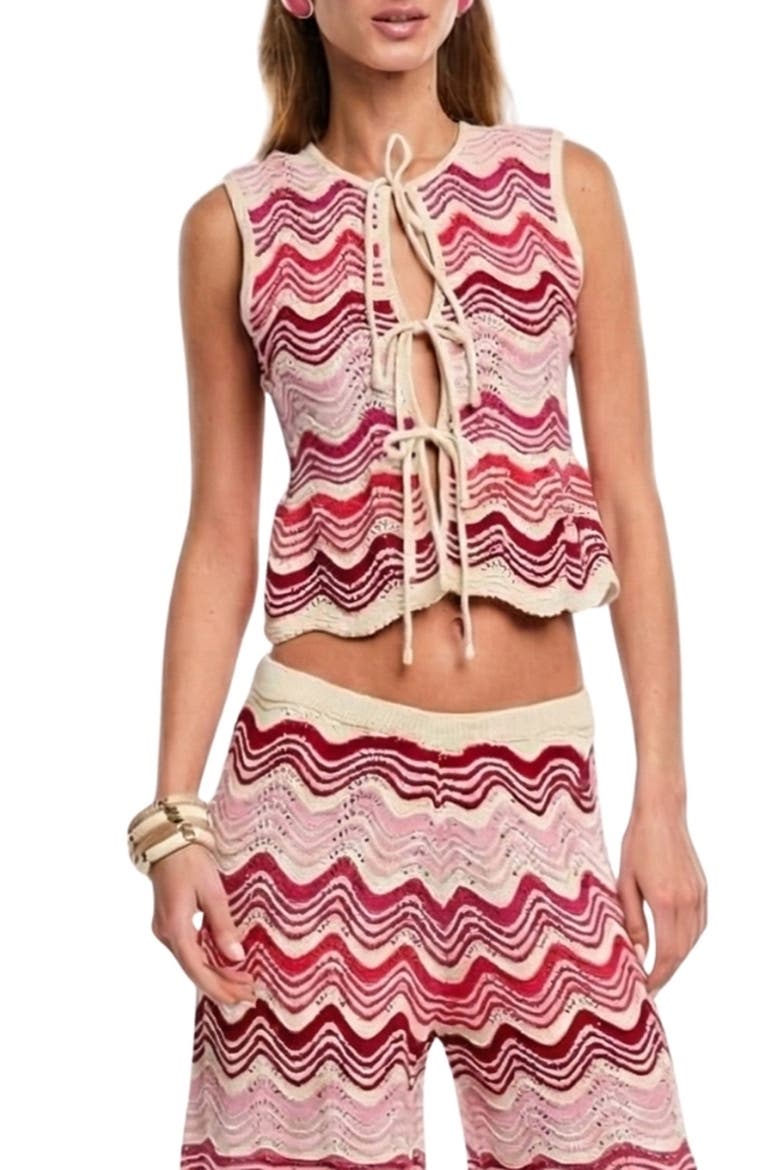 Kari Tie Front Crop Pointelle Cover-Up Top, Main, color, PINK