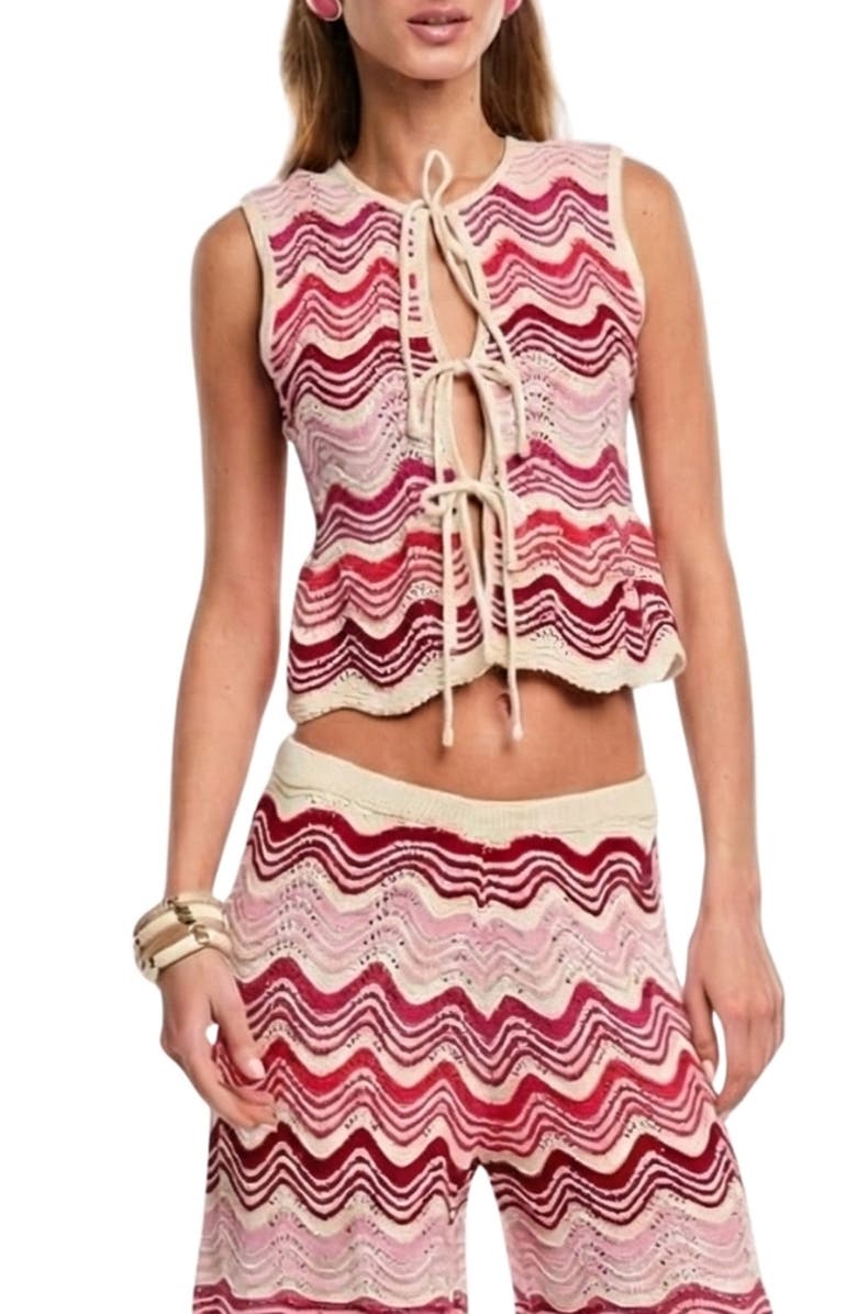 Capittana Kari Tie Front Crop Pointelle Cover-Up Top, Main, color, 