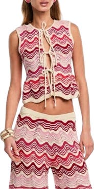 Capittana Kari Tie Front Crop Pointelle Cover-Up Top