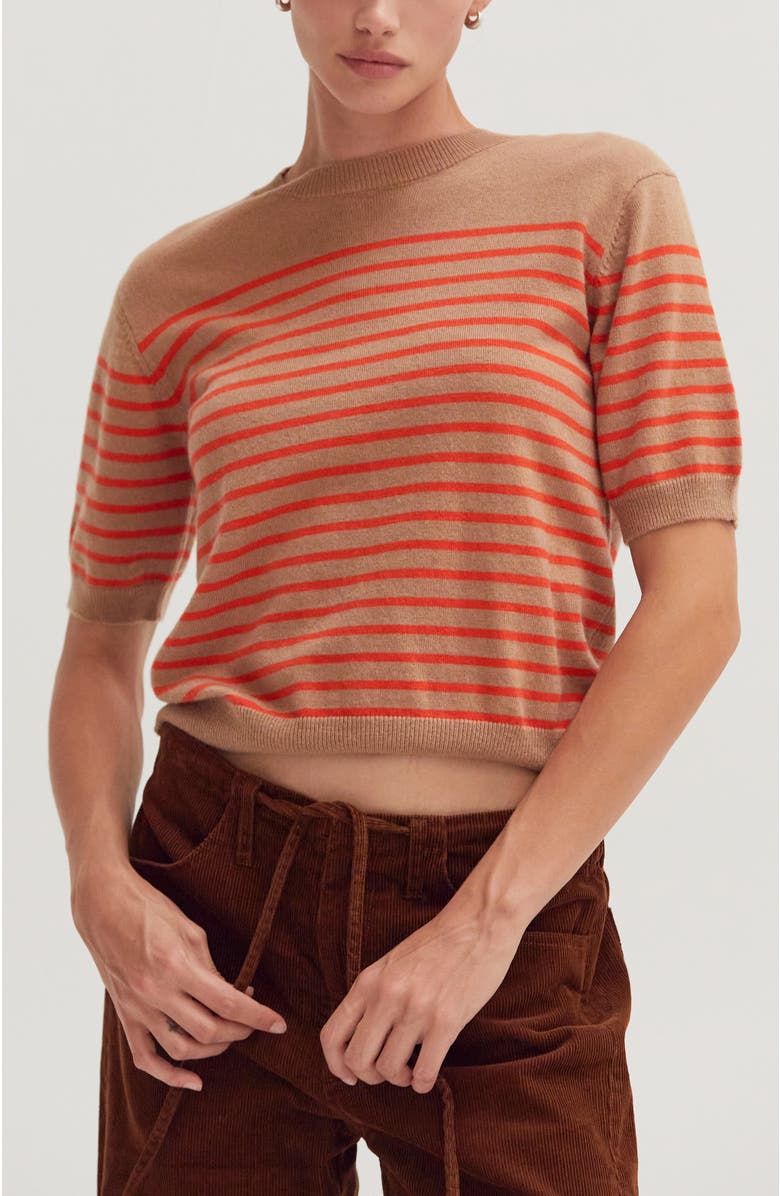 CRESCENT Stripe Short Sleeve Sweater Top, Main, color, Taupe/Orange