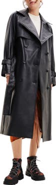 Desigual Belted Faux Leather Trench Coat