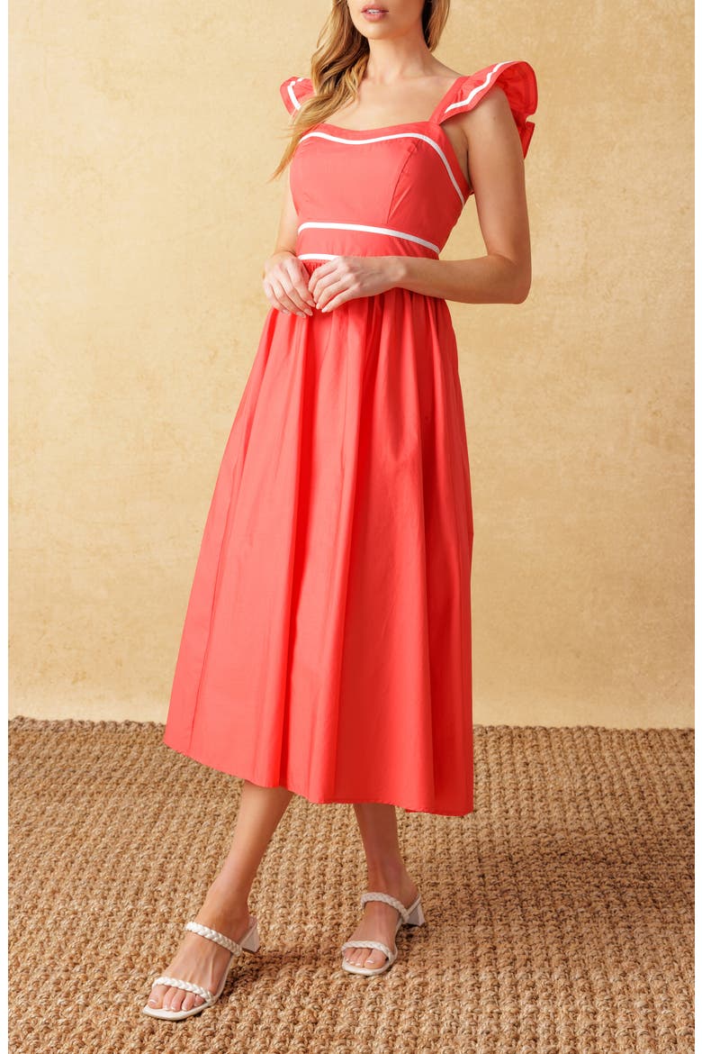 Piped Cotton Sundress, Alternate, color, CORAL